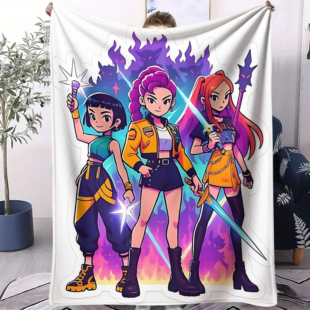 K-POP Demon Hunters Flannel Throw Blanket Huntrix Tiger Soft Warm Sofa Bed Cover Travel Camping Home Leisure for Girls Fans Gift