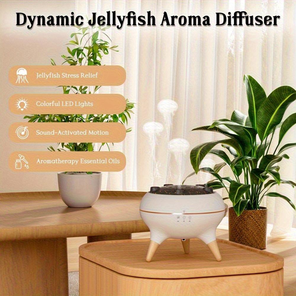 Aroma difuzér s plamenem, Zvlhčovač se efektem kouřových kroužků, Velký výstup páry, 7 barevných LED světel, Kompaktní stolní zvlhčovač pro domov, kancelář, ložnici