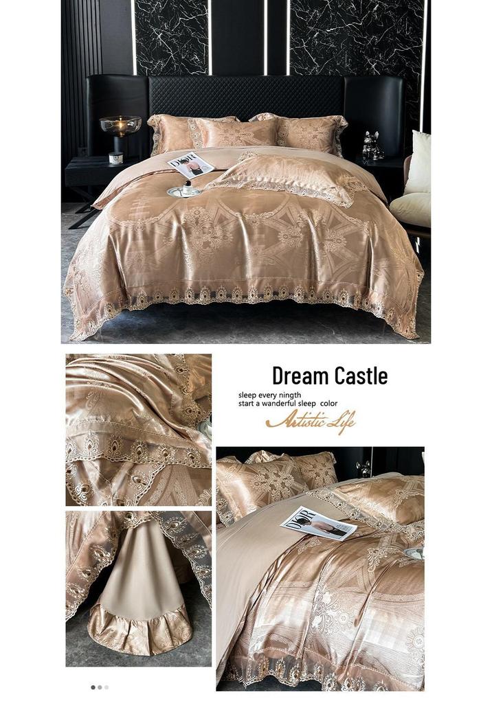 Luxury European Lace Trim Jacquard Silk Bedding Set