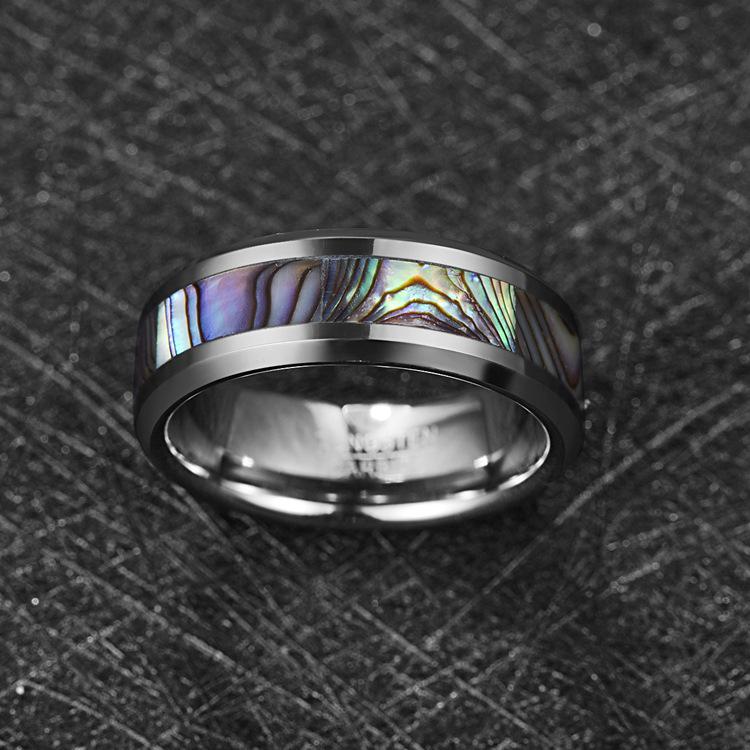 Men's Tungsten Steel Ring with 8mm Abalone Shell Inlay, US Size 7-12 in Stock.