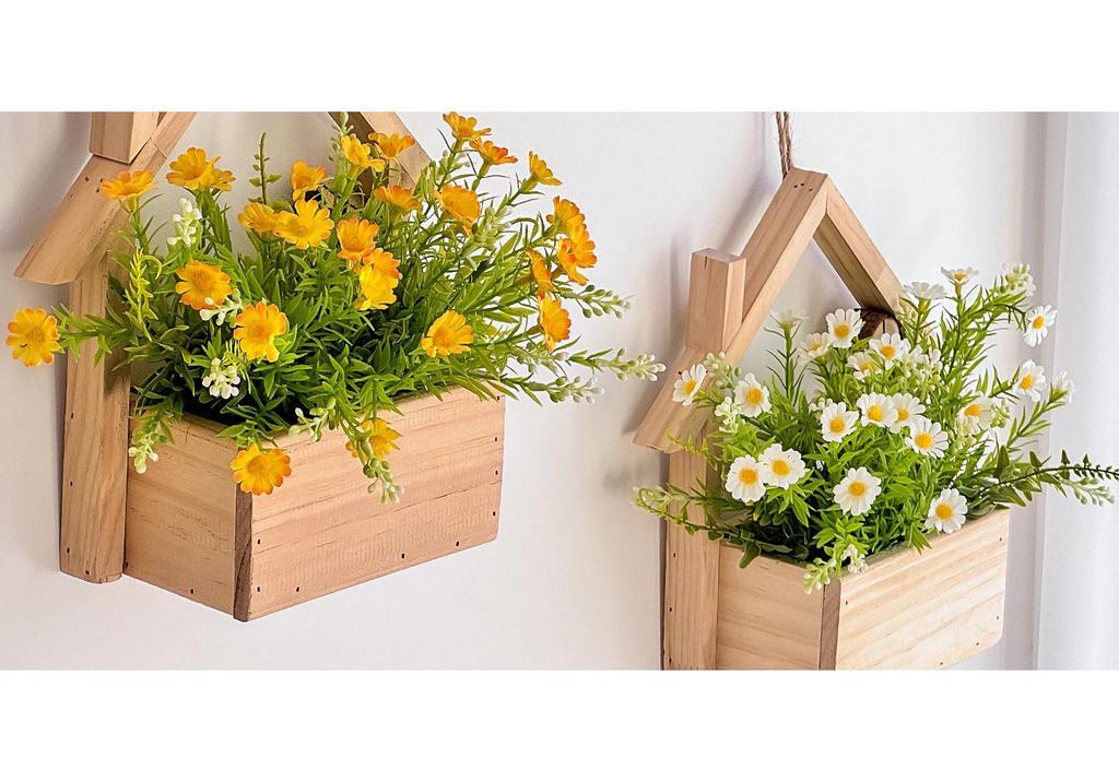 Wall Hanging Artificial Flower Pot for Living Room TV Background with Greenery Planter.