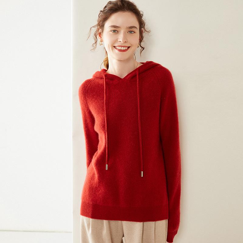 Women's Hooded Cashmere Sweater: Long Sleeve, Thick, Warm, Autumn/Winter Knit, Loose Fit Pullover.