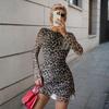 Europe and the United States for sexy one-word collar halter leopard print pullover slim-fitting high-waisted long-sleeved dress
