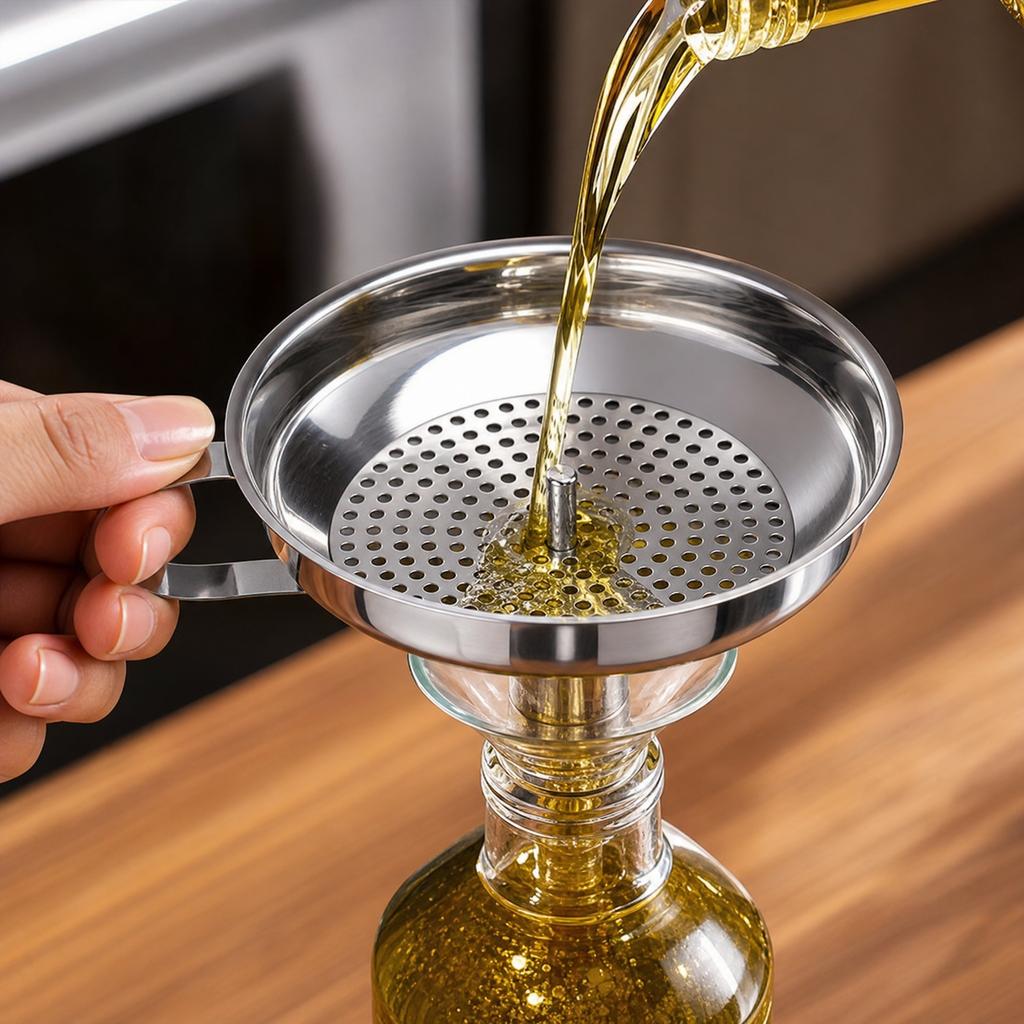 Stainless Steel Wide Mouth Funnel Set with Removable Strainer for Liquids Oil Jam Filling and Transfer Three Piece Kit