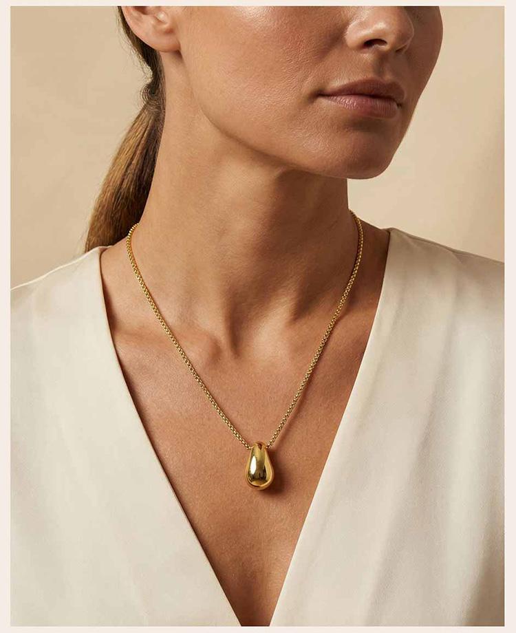 Stainless Steel Metal Water Drop Pendant Necklace Minimalist Women's Fashion Long Necklace Sweater Chain Jewelry Gift