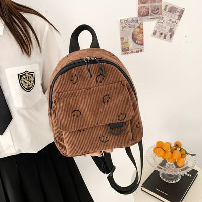 Süßer Smiley-Gesicht-Print Mini-Rucksack niedlich vielseitig Kord Samt einfarbig Studententasche