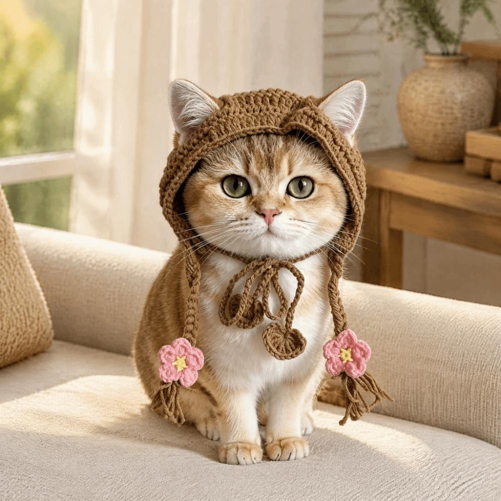 Funny Puppy Kittens Knitted Hat Handmade Pets Party Cosplay Headwear Fashion Cat Accessories  Party