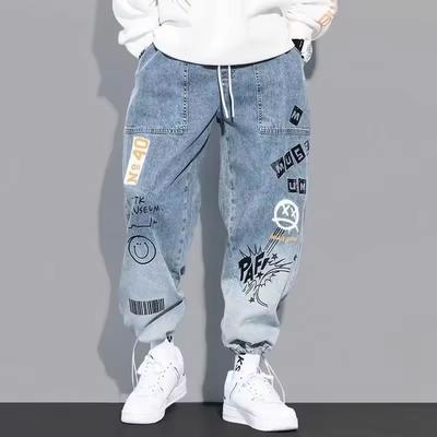 Trendy Volný střih Pánské džíny Letní tenký styl Korejská verze Ležérní dlouhé kalhoty Hip Hop móda Všestranné
