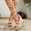 Ladies Shoes 2025 Peep Toe Women's Sandals New Lace-up Casual Best Seller Summer Plus Size Wedge Sandals Zapatos Mujer