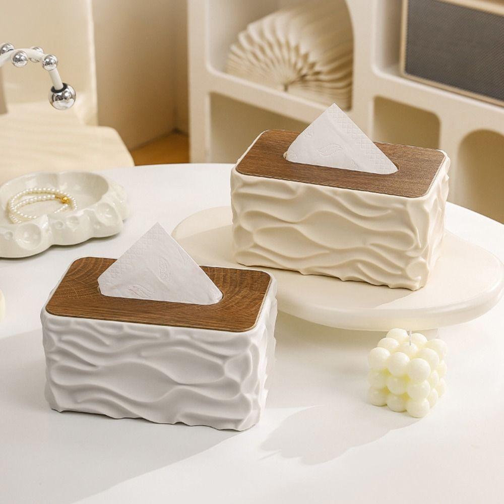 Elegant Tissue Storage Box Ripple Design Minimalist Light Luxury Napkin Holder Large Capacity Anti-slip