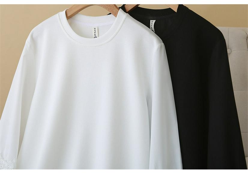 Plus Size Women's Pleated Lace Long Sleeve Patchwork T-shirt - Spring 2026 Versatile Top Hoodie
