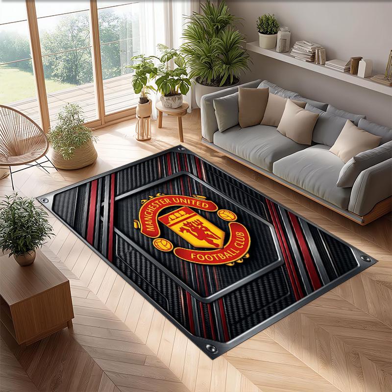 Tappeto in Flanella Stampato Manchester United Antiscivolo Morbido Poliestere Tappeto per Pavimento Tappetino Decorativo per Interni per Camera da Letto Soggiorno Divano
