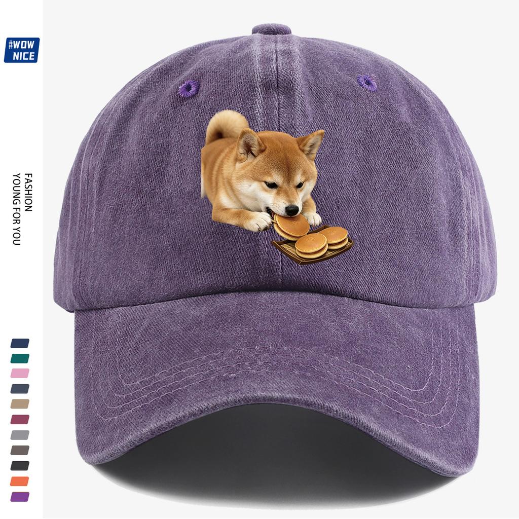 pc Shiba Inu Eating Taiyaki Fun Print Baseball Cap Cute And Adorable Design Unisex Adjustable Size Suitable for Daily Outing