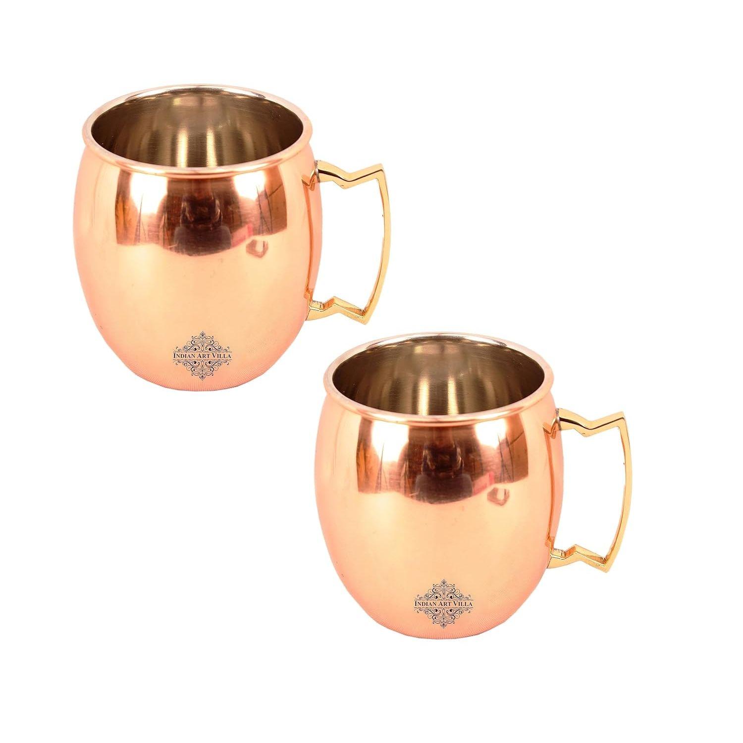 

Pure Copper Round Shaped Plain Design Moscow Mule Beer Mug Cup, Volume-530ML, Set of 2