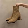Autumn Winter Vintage Thick Heels Women Ankle Boots Elegant Square Toe Stripper Party Shoes Modern Short Botas Para Mujer