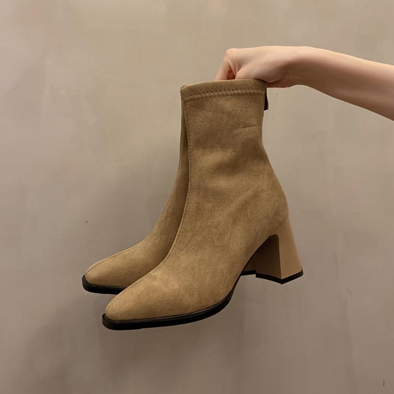 Autumn Winter Vintage Thick Heels Women Ankle Boots Elegant Square Toe Stripper Party Shoes Modern Short Botas Para Mujer