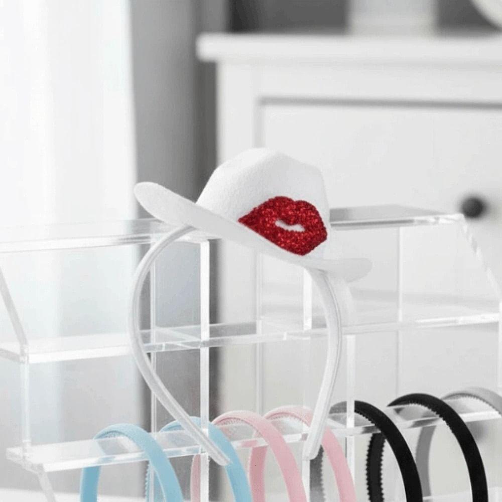 Sequins Pink Cowboy Hat Headband Plastic Shining Lip Print Hairband Party