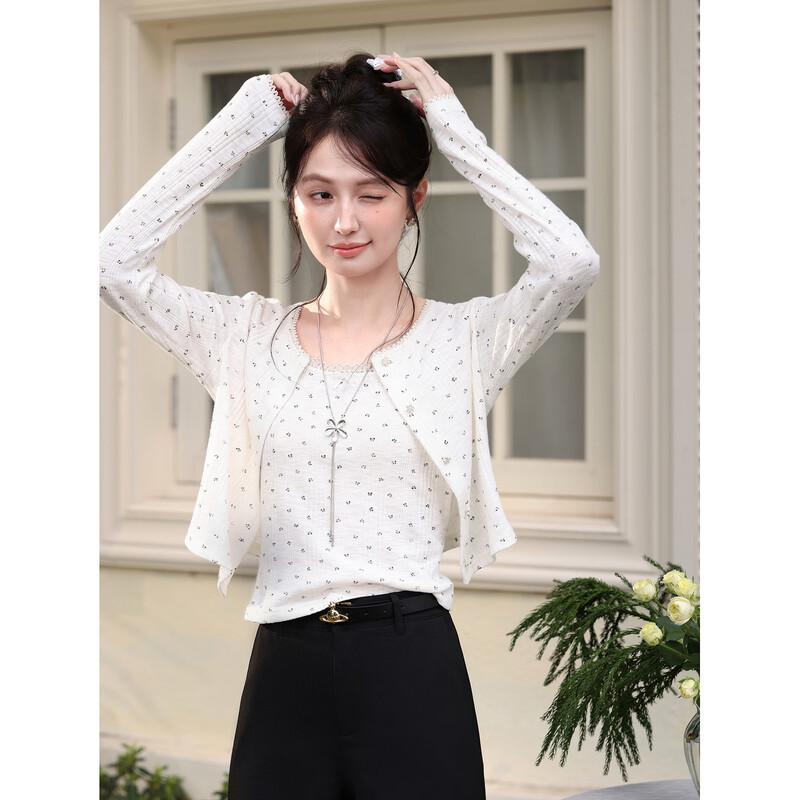 Women s Apricot Floral Long Sleeve Knit Cardigan M