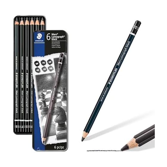 STAEDTLER Pencil 8B 7B 6B 4B 2B HB Mars Lumograph Black Drawing Carbon Core 6 Hardness Set 100B G6