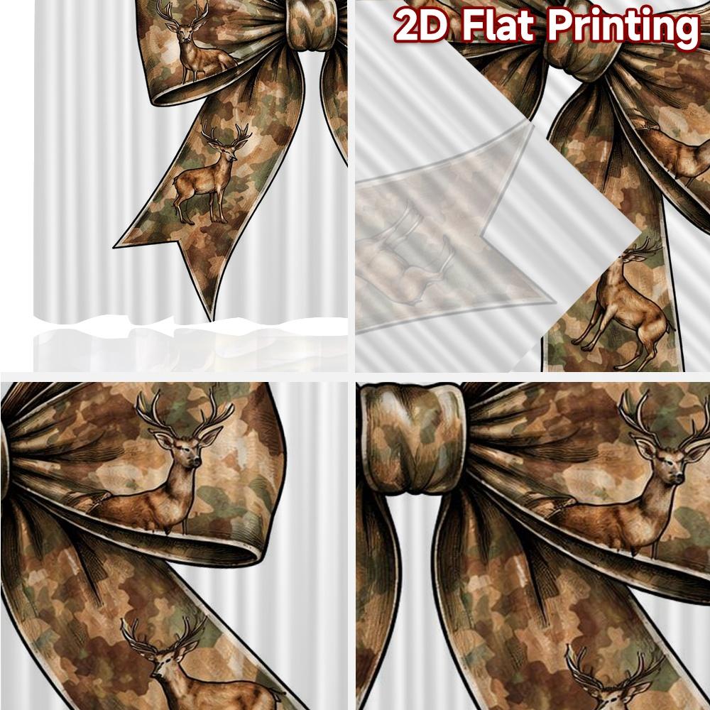 2D FLAT PRINTING 2pcs Curtains (Without Rod) Deer Bow Fashionable Modern Curtains Durable 100% Polyester Fabric Curtains Holiday