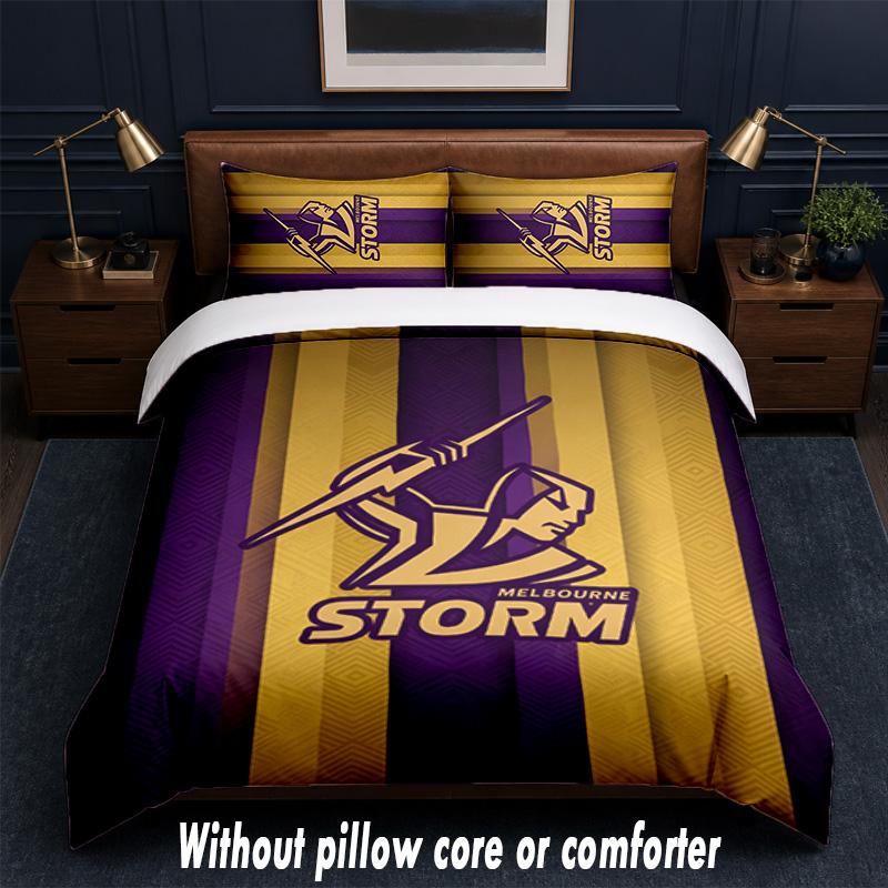 Melbourne Storm Design Bed Bedding Set 1 Duvet Cover + 2 Pillowcases Soft Breathable Household Bed Linens