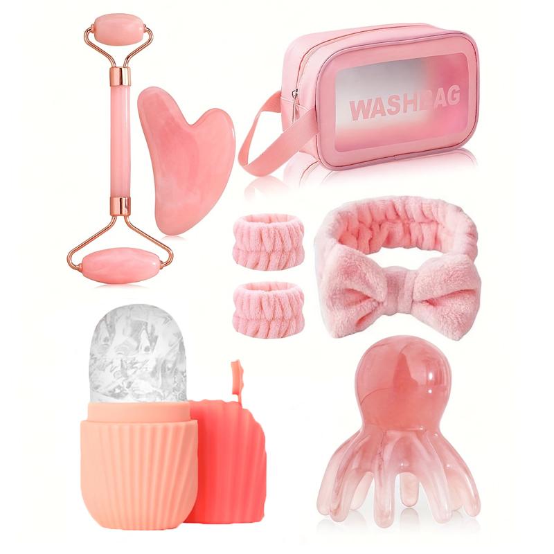 Набор массажных скребков гуаша для лица, 8 предметов: доска гуаша, ролик, повязка для умывания, браслет, расческа для массажа головы и т. д.