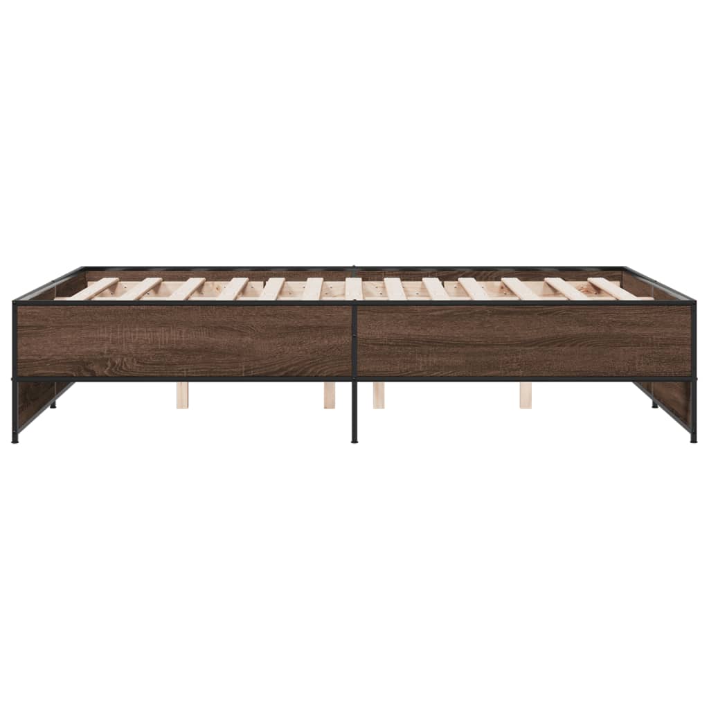 Brown Bed Frame with Oak Effect 120 x 190 cm Wood Based Panel & Metal