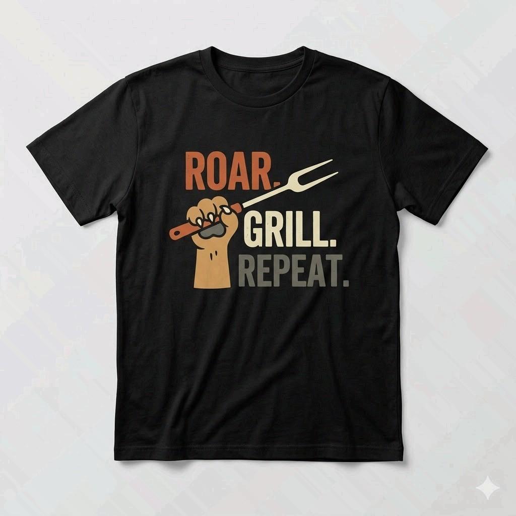Roar Grill Repeat Shirt Father s Day BBQ Lion Dad Gift Tee S