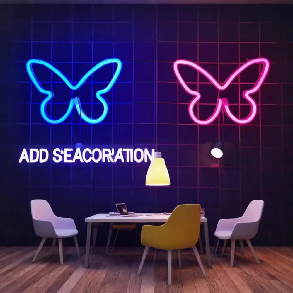 Butterfly LED Neon Sign Light, Battery Operated Novelty Neon Mini Night Light Room Birthday Home Wall Decoration Atmosphere