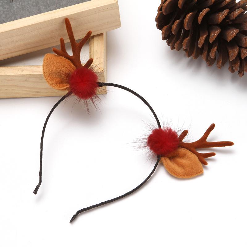 Japanese & Korean Style Flocked Coral Antler Ears Hair Clip for Christmas Photo Shoots