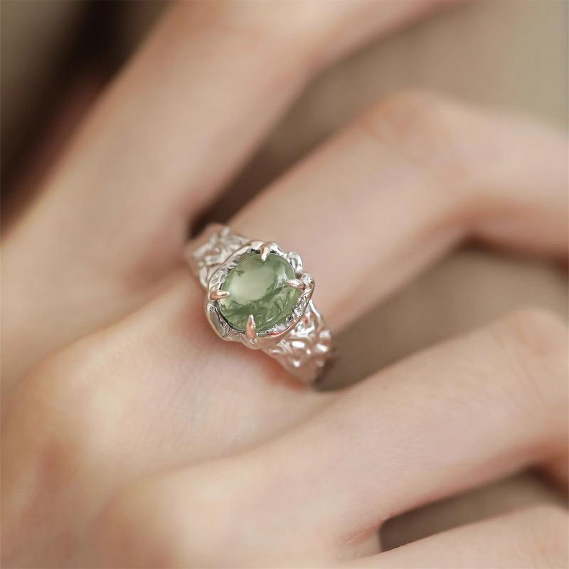 Bf Club Copper Color Rings For Women Simple Geometric Handmade Irregular Green Stone Ring Allergy For Birthday Party Gift