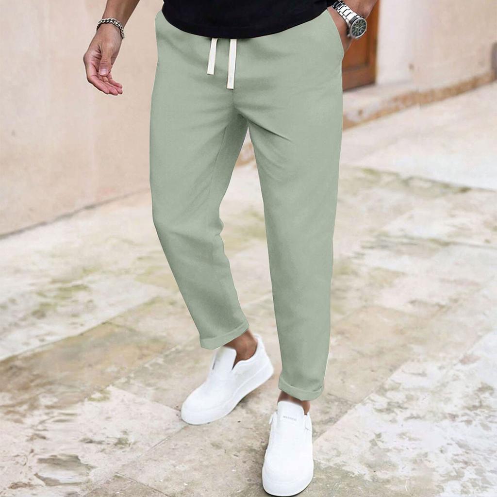 Pánské ležérní kalhoty s elastickým pasem se stahovací šňůrkou, prodyšné, jednobarevné