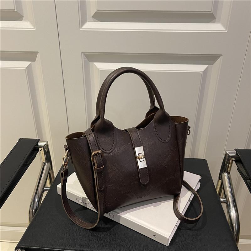 Womens Pu Water Bucket Bag With Lock Closure For Daily Use