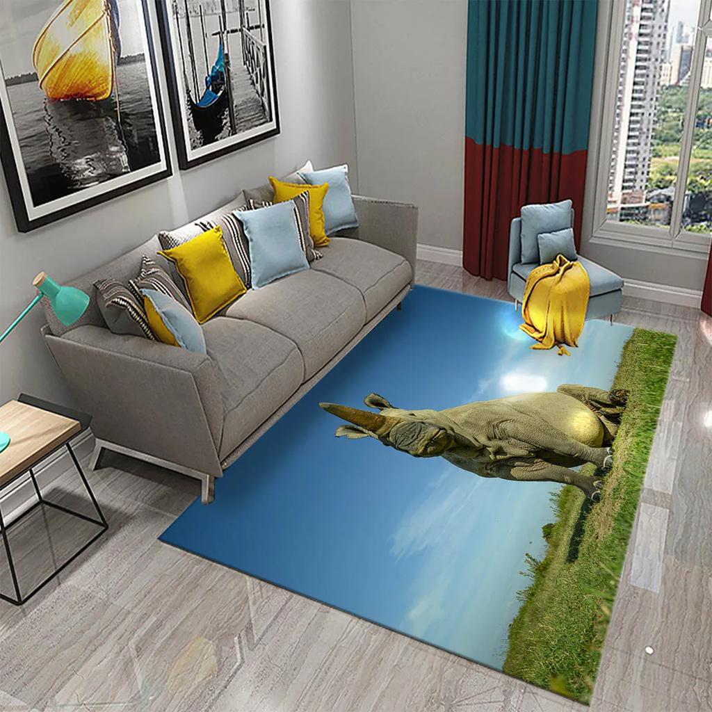 3D Rhino Carpet for Bedroom Living Room Decoration Area Mats Outdoor Rug Play Mats Kitchen Bathroom Door Entrance Non-slip Rugs