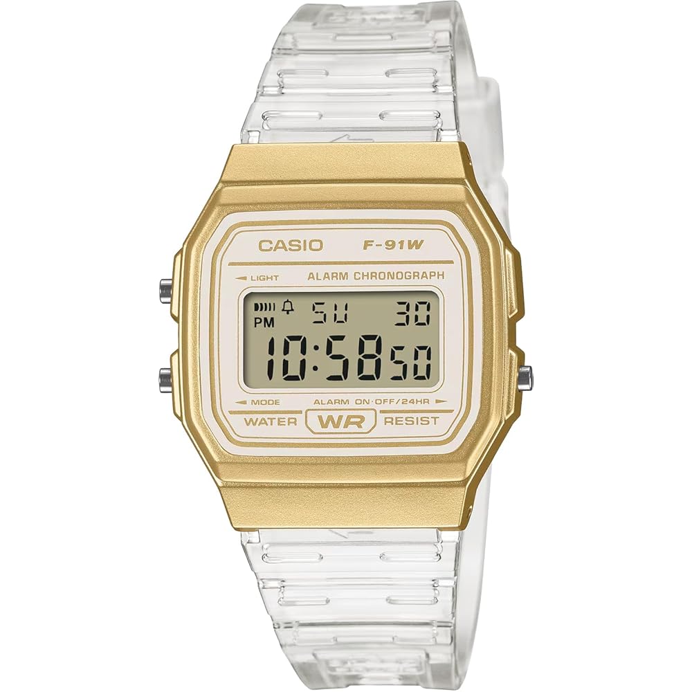 Casio F-91WS-7A2 Digital Quartz Watch Unisex Gold Clear Color Fashion Style