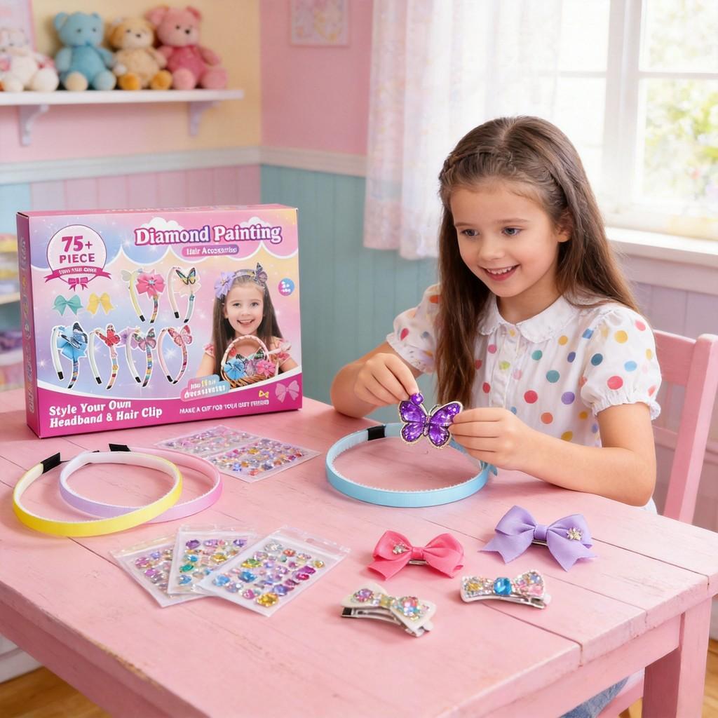Childrens Diy Butterfly Hairband Kit With Rhinestones For Creative Gift