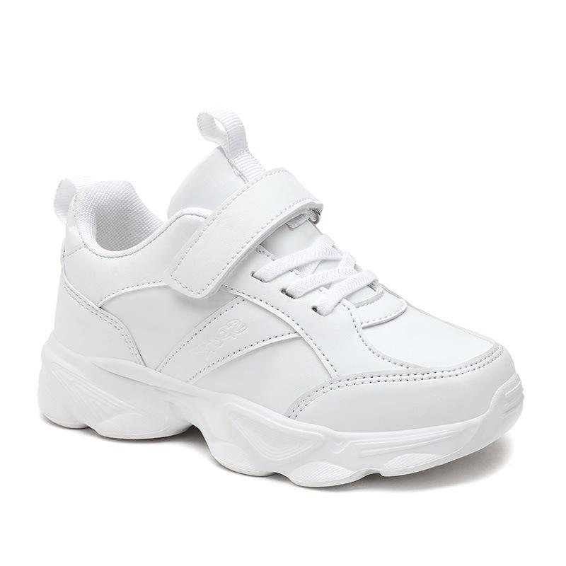 2025 Spring Kids Solid Color Soft Sole White Leather Sports Shoes