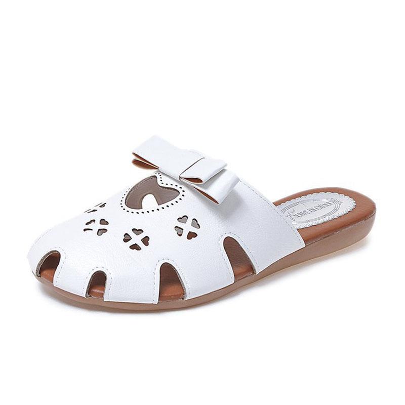 Women Sandals Slides Summer Sweet Bow-knot Outside Slippers Casual Ladies Beach Shoes Flat Heel Closed Toe Sandalias WSH4912