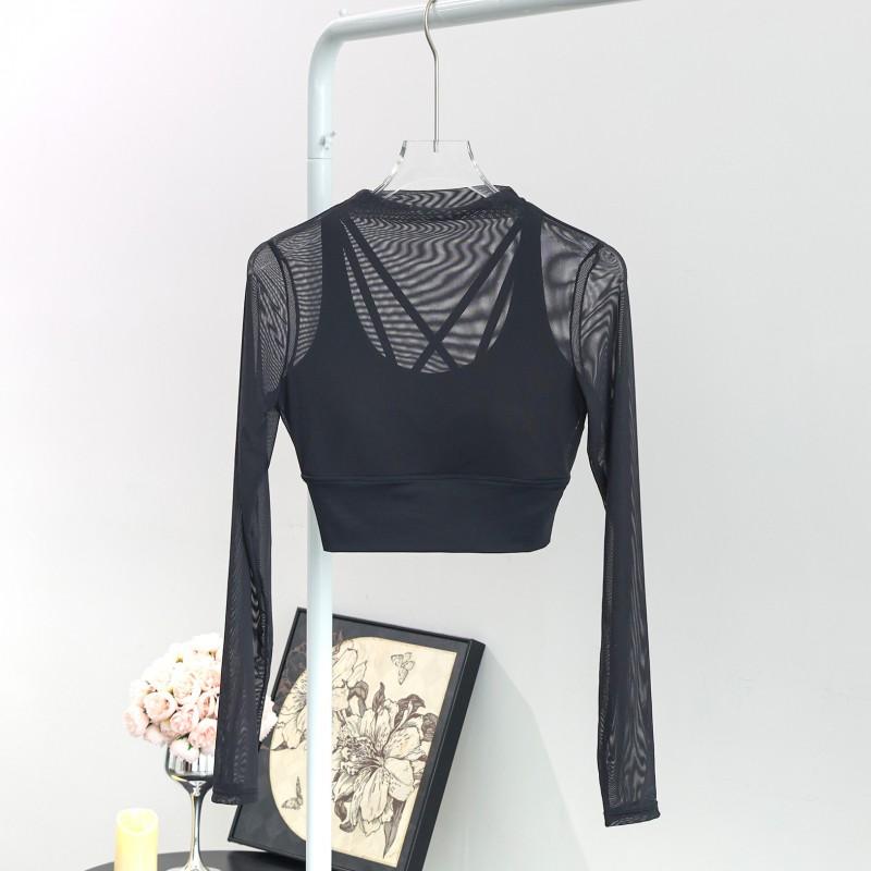 Womens 2 Piece Running Set Quick Dry Sports Bra Sheer Top Slim Fit Skirt Gym Fitness