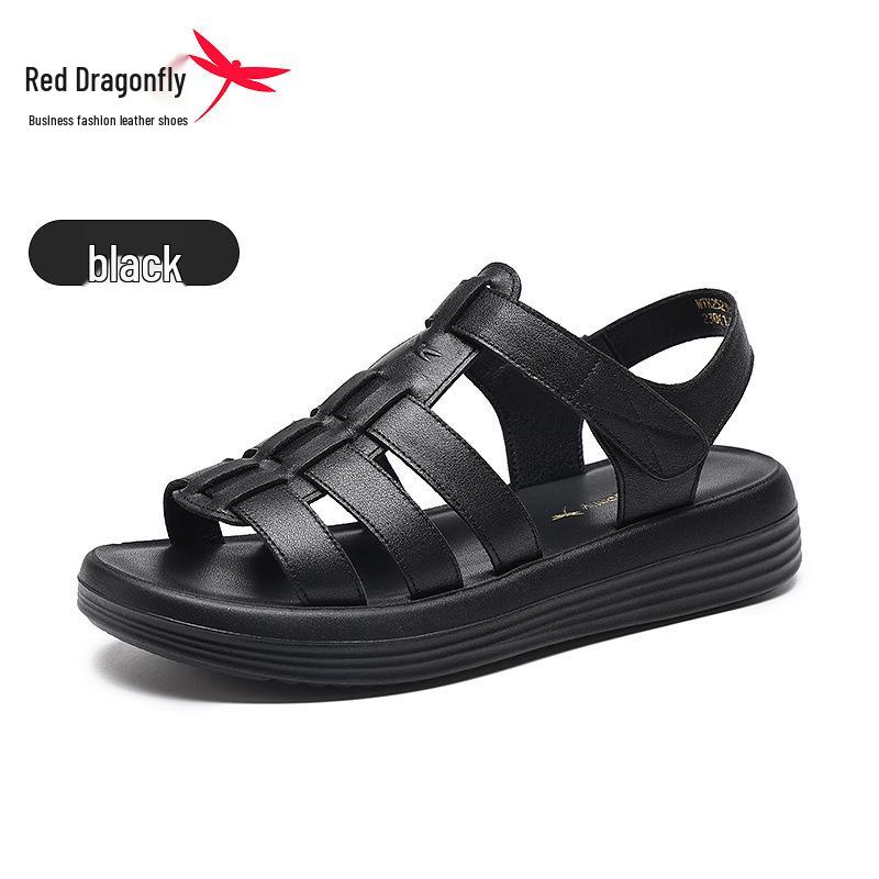 Red Dragonfly Women s Thick-Soled Genuine Leather Roman Sandals 36