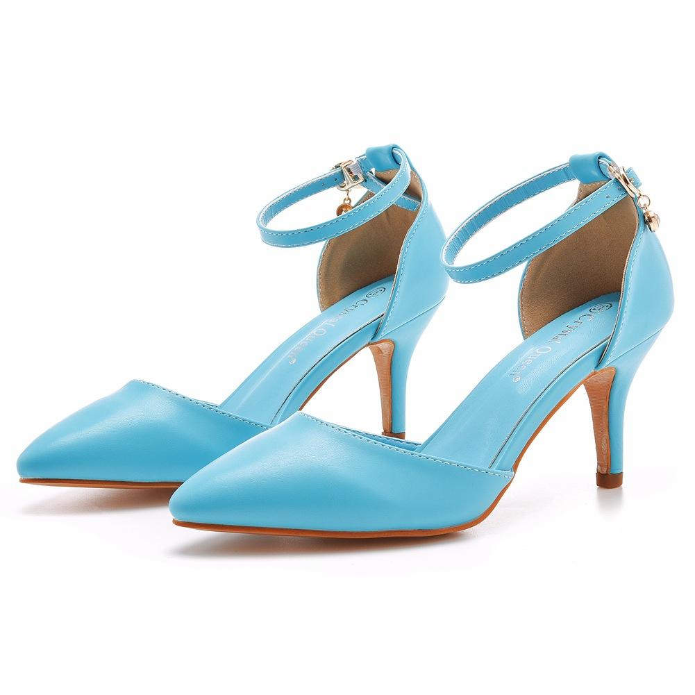 Plus Size Shoes for Women Summer Fashion PU Comfortable Buckle Strap Pointed Toe Sandals Party Evening Wedding Sandalias Mujer
