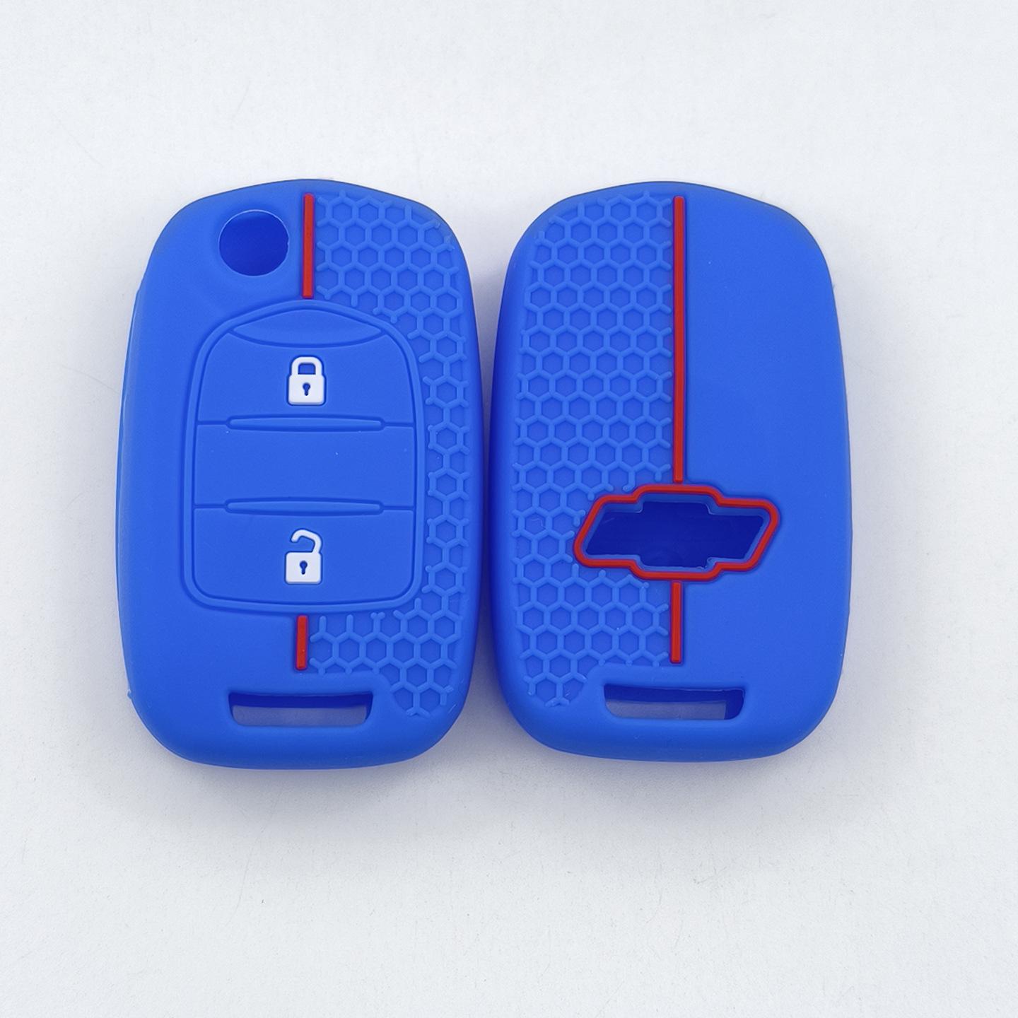 Chevrolet Export Model Silicone Key Cover, Honeycomb Pattern, for Folding Remote Keys with 2 Buttons. синий
