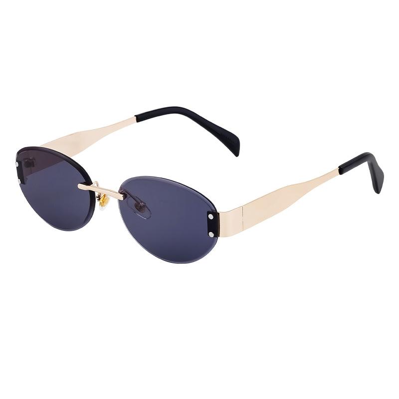 Oval Rimless Sunglasses Women'S High-End Trend Diamond Trimmed Sunglasses Sunshade Large-Frame Glasses