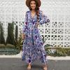 2025 Women's Fashion Long Sleeve Evening Dress - European & American Print Design