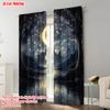 Set Of 2 Plane Printing Curtains Window Treatment Starry Night Sky Durable Polyester Fabric Without Rod Festive Living Curtain