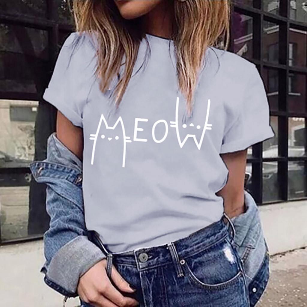 Womens Summer Cute Print Tops Short Sleeve T-Shirts Blouse L