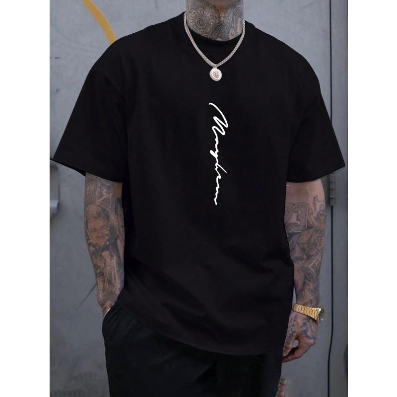 Übergröße Herren T-Shirt mit auffälligem Buchstabenprint, Lässiges Mode-T-Shirt, Streetwear Kurzarm Rundhals-Shirt