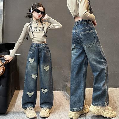 Girls Jeans Spring and Autumn New Children's Straight Pants Children's Pants Korean Wide Leg Pants