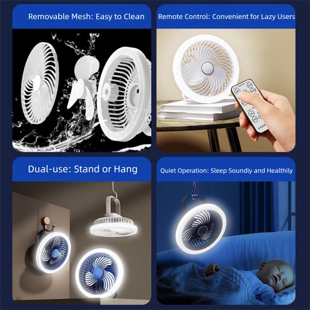 Adjustable Ceiling Fan with LED Lamp Remote Control Portable Air Cooler LED Lantern Fan  Table Top