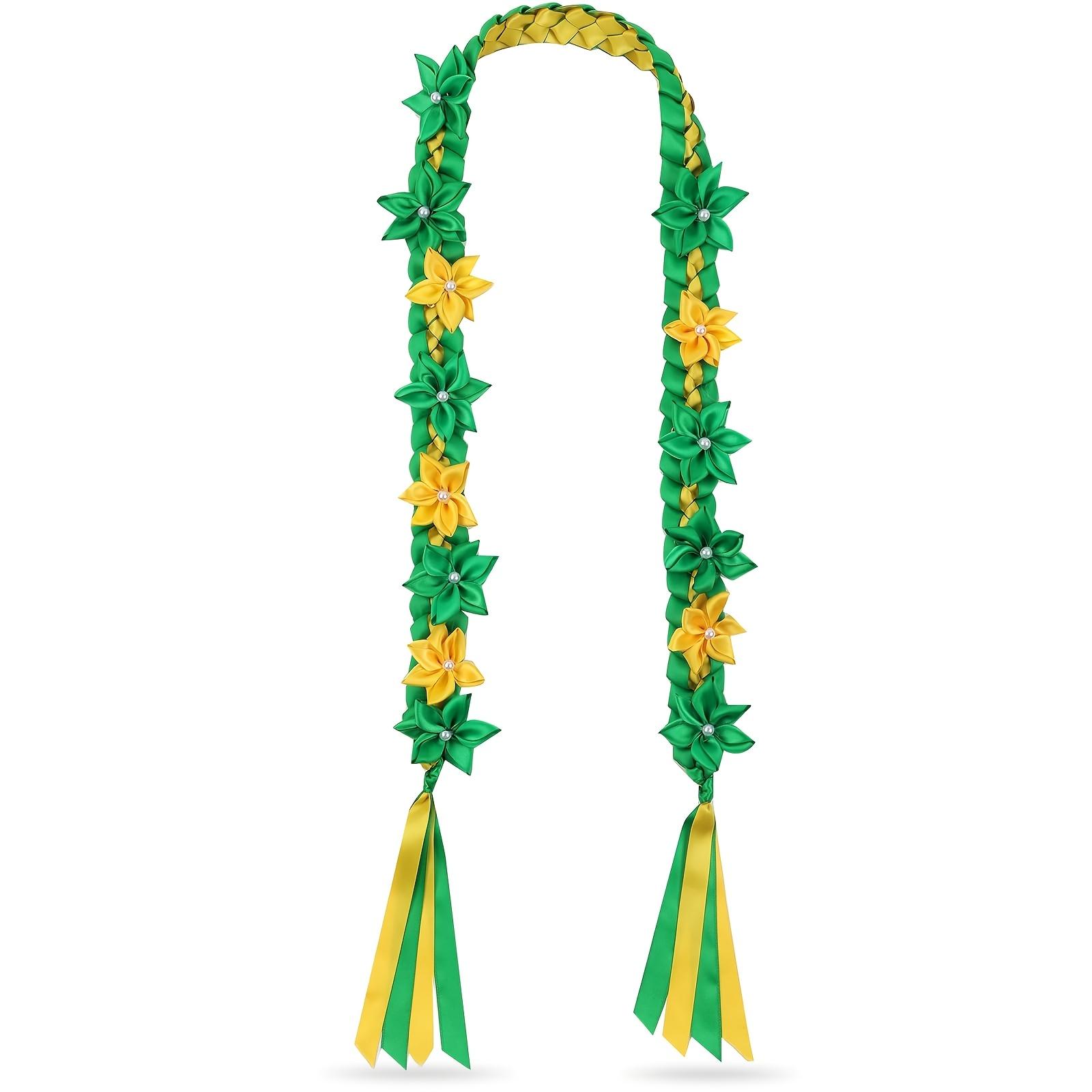 

Double Layered Graduation Wreath Necklace Set, Hawaiian Style Honor Shawl with Satin Wreath Handmade Colored Rope